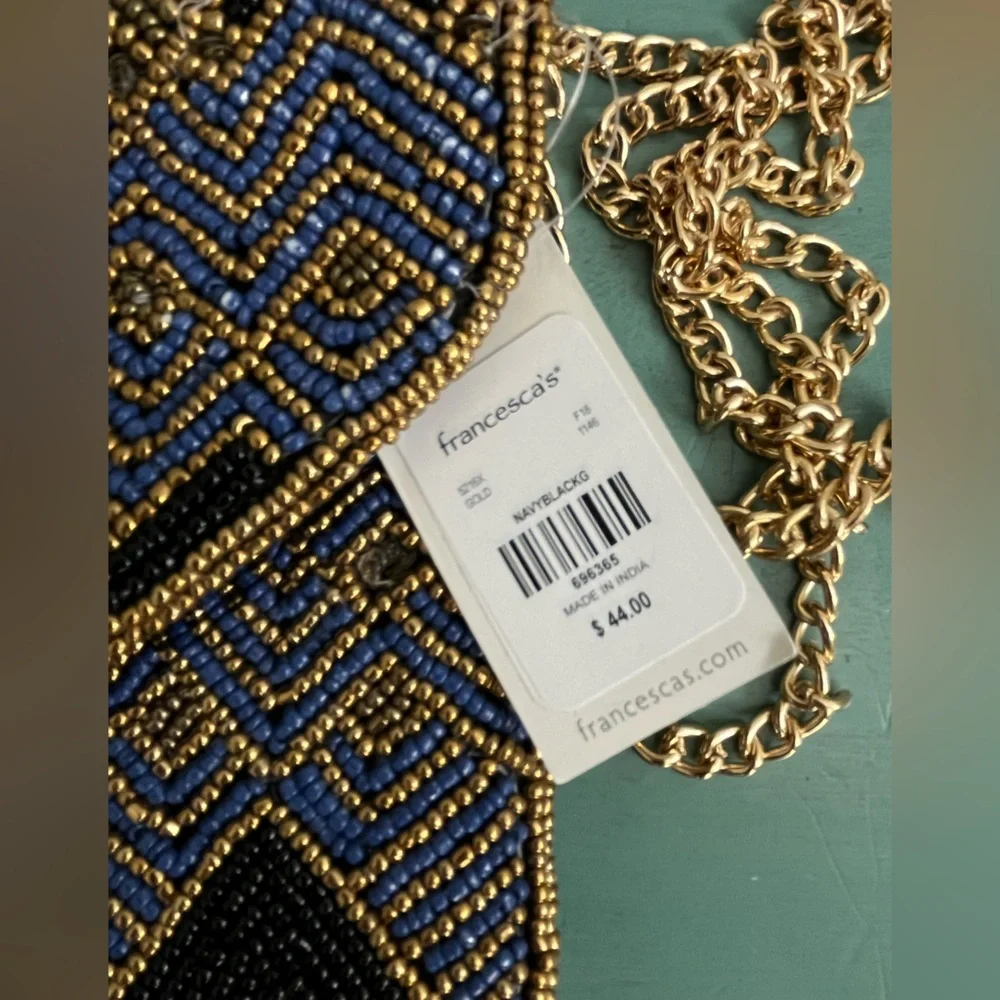 NWT Francesca’s Beaded Clutch with Chain Strap